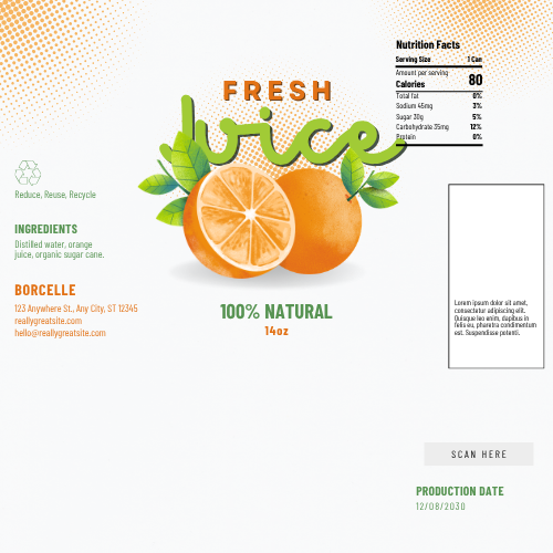 Orange and Green Illustration Fresh Juice Label